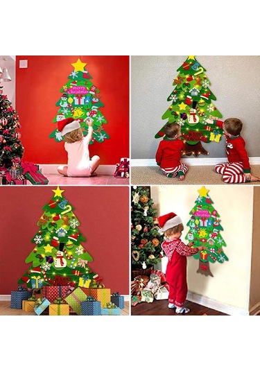 Çocuklar İçin Kendin Yap Keçe Noel Ağacı Hediyesi, Çıkarılabilir 32 Parça Noel Yeni Yıl Süslemeleri - Yujia Fmy Işıksız