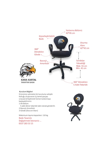 Kara Kartal Desenli Taraftar Baskılı Çocuk Odası Ders Çalışma Ofis Koltuğu Bilgisayar Sandalyesi Siyah Kara Kartal Desenli Taraftar Baskılı Çocuk Odası Ders Çalışma Ofis Koltuğu Bilgisayar Sandalyesi Siyah