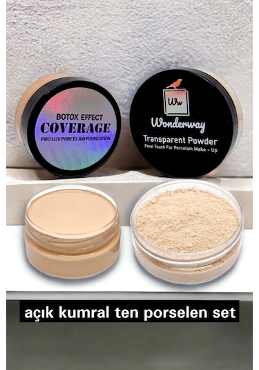 Yoğun Kapatıcı Porselen Fondöten & Transparan Pudra Set N01 Açık Kumral Ten + Sünger + Göz Kalemi