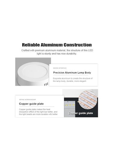 Konesam 18w Led Tavan Lambası 6000k Beyaz Işık, Yüksek Parlaklık, Alüminyum Gövde, Kolay Kurulum, Koridor/balkon Uygun 22 3.2cm Beyaz