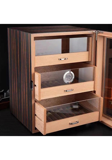 Cigarloong Camlı 3 Çekmeceli Puro Kutusu Humidor Abanoz 100's