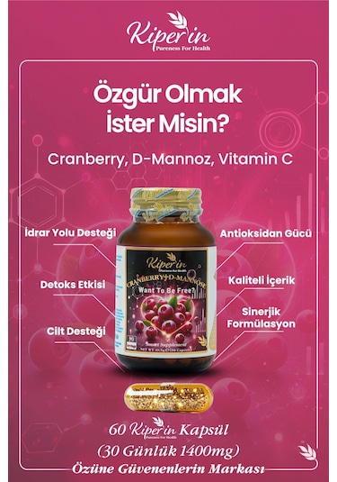 Kiper'in Cranberry D-Mannoz C Vitamini 1400 MG 60 Kapsül