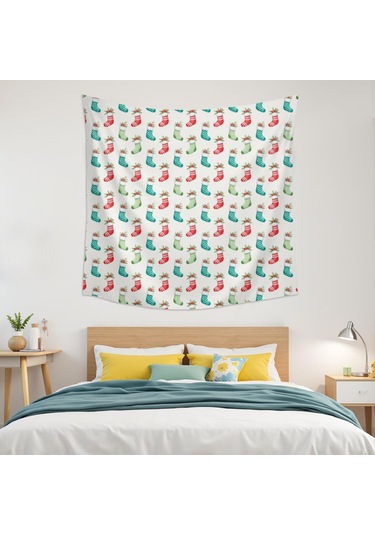 Noel Desenli 59x59 İnç Kare Goblen Duvar Halısı, Ev, Oturma Odası Ve Yatak Odası Duvar Dekoru İçin