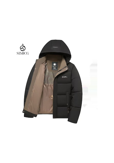 Kışlık Rahat Kalın Kapüşonlu Sıcak Erkek Pamuklu Ceket Siyah