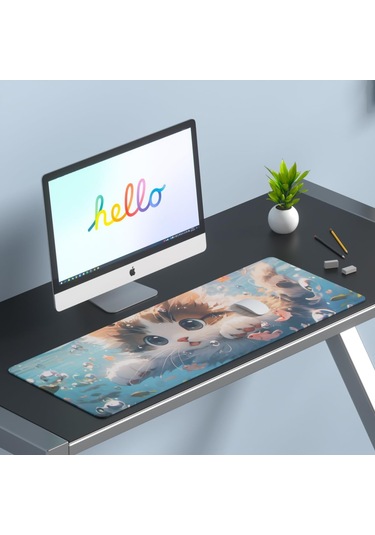 Geeksen Sevimli Kedi Desenli Büyük Boy Anti-kayar Ofis Ve Oyun Mouse Pad 60x30cm