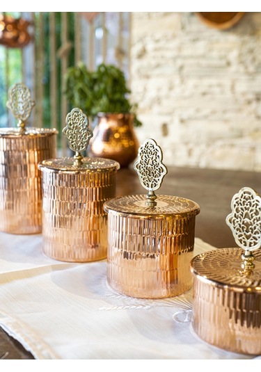 Bakır Baharat Takımı 4 Lü Tırtıklı Model Parlak Bakır