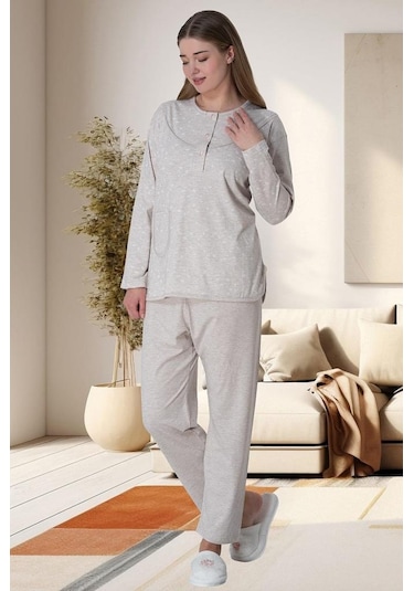 Mecit 6021 Bayan Vizon Büyük Beden Uzun Kollu Pijama Takımı 001