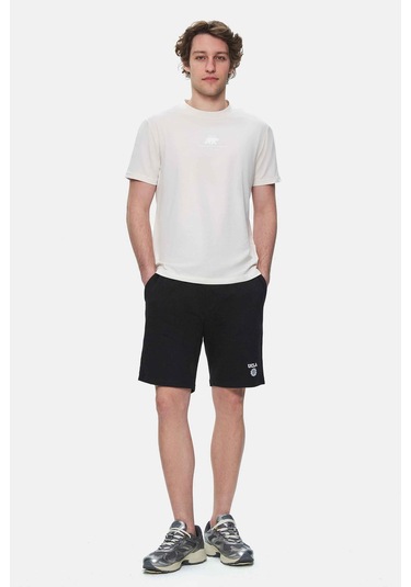 Fabıo Kemik Rengi Bisiklet Yaka Baskılı Standard Fit Erkek Tshirt Siyah