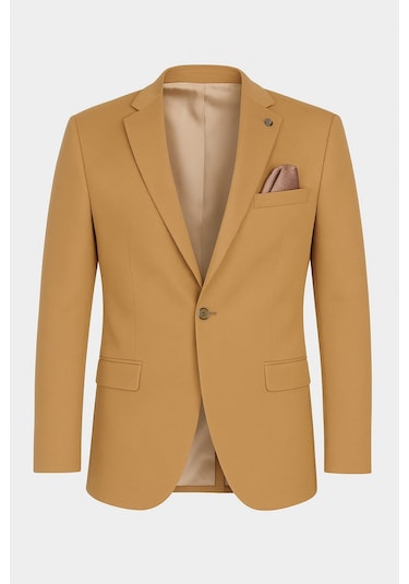 Plus Scorpion Camel Erkek Blazer Ceket Esnek Comfort Kumaş, İtalyan Kesim, Tek Düğmeli Slim Fit Şık Model CAMEL