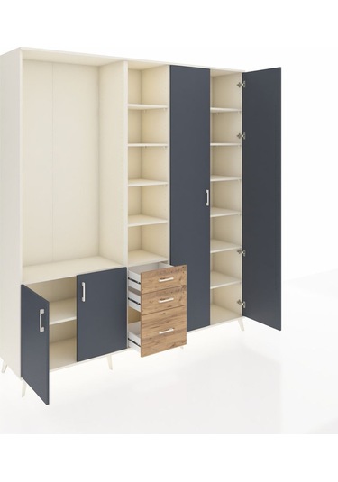 Hyperion Dolap 13 Raflı 3 Çekmeceli 4 Kapaklı 220x44x243 Aytaşı-antrasit/çam Antrasıt/atlas Çam