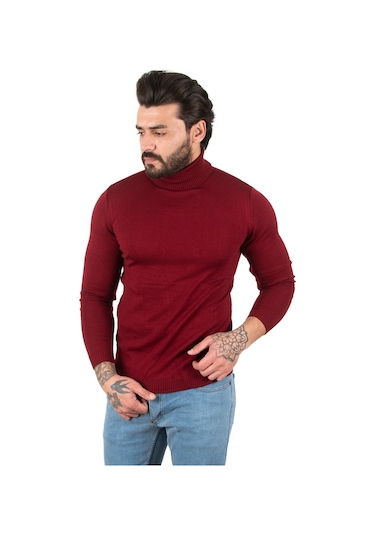 Deepsea Bordo Balıkçı Yaka Bordo Düz Kazak 2002292 Bordo