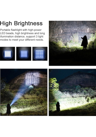 Led Şarj Edilebilir El Feneri Mini El Yakınlaştırılabilir Siyah Siyah