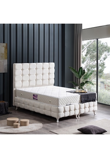 Setaymobilya Baza, Duke Lux Çift Kişilik Krem Baza + Başlık + Deluxe Yatak