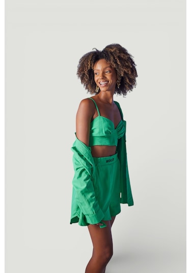 Holly Lolly Oversize Model Düğme Kapamalı Leti Gömlek Yeşil