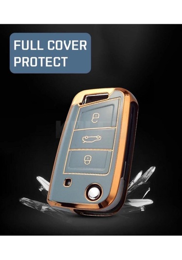 Lüx Seat Leon Fr Ibiza Arona Tarraco Lüks Nano Anahtar Koruma Kılıfı Gri Gold Altın Renk