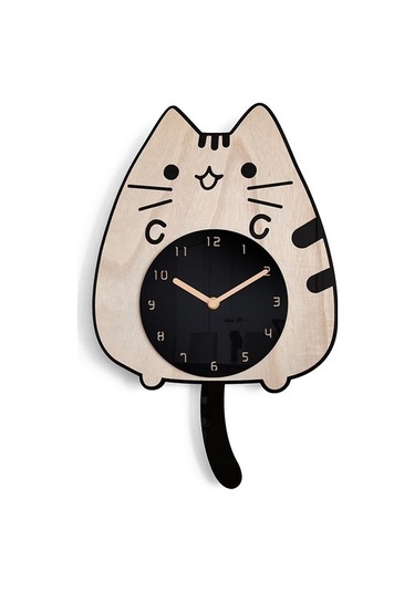 Goldenqian Vivid Venue Saat Ev Dekorasyonu Oturma Odası Kedi Sessiz Salıncak Duvar Saati 01soaq Siyah