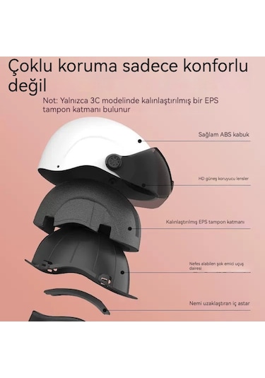 Kahverengi Kısa Lens + Eternal Luck 3c Sertifikalı Yarım Açık Kask Beyaz