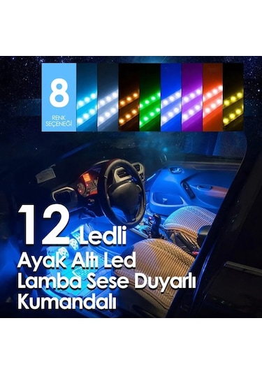 Ayak Altı Led 12 Ledli Lamba Sese Duyarlı Led Müziğe Duyarlı