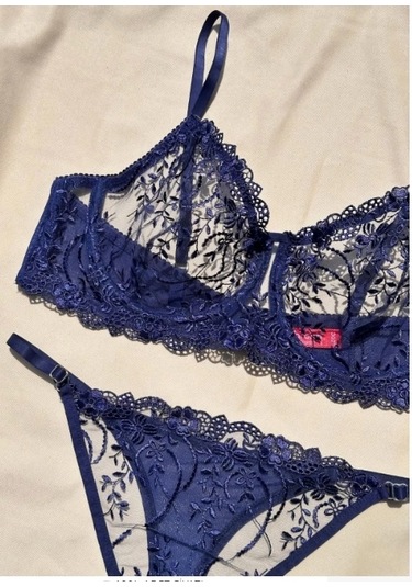 Arona Kadın C Cup Balenli Çiçek Desenli Lacivert Sütyen Takımı - 136 Lacivert