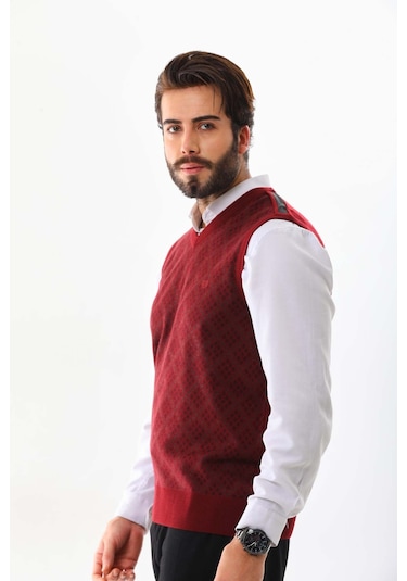Pelikan Erkek V Yaka Desenli Süveter 9614 Kiremit