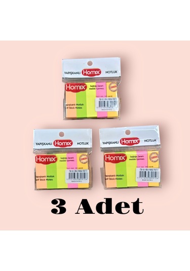 Homix 3 Paket Yapışkanlı Renkli Parmak Post-it Notluk 5'li