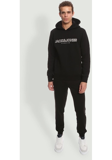 Jack & Jones Erkek Jprblajason Baskılı Kapüşonlu Sweatshirt 12249401 Siyah