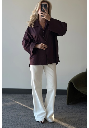 Mürdüm Oversize Gömlek - 4952 Mürdüm