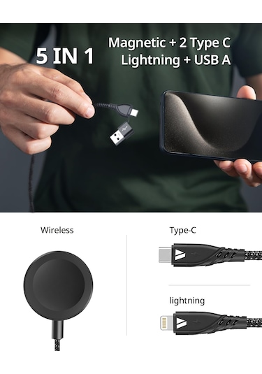 5in1 Şarj Kablo Usb To Type C/lightning/iwatch İle Uyumlu Zr792