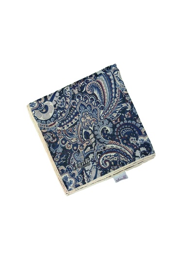 Ebruli Pamuklu Etnik Desenli Soft Eşarp 90x90 Cm Lacivert - Krem