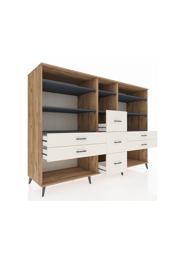 Kronos Dolap 8 Raflı 7 Çekmeceli 220x59x163 Çam-antrasit/aytaşı Çam-antrasit/aytaşı