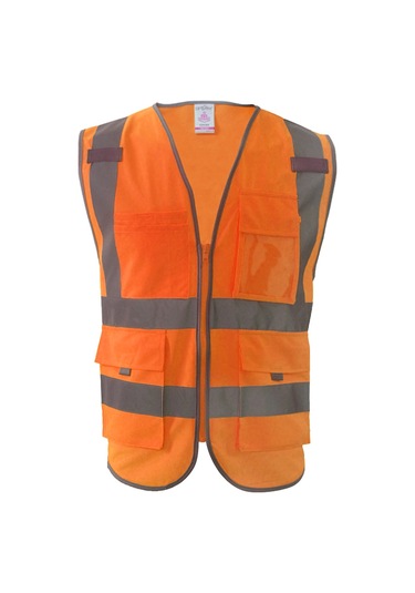 Skycity Vm-1027 Flüoresan Turuncu Xxl Çok Cebilli Yüksek Görünürlükli İş Güvenlik Yeleği İnşaat-çevre Temizliği Için