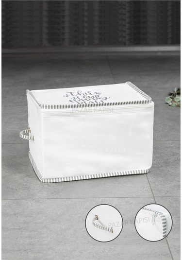 Baskılı İpli Kazak Hurcu 30x22x20cm Beyaz