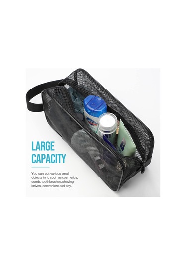 Skycity Siyah Mesh Materyal Giyilebilir Kişisel Bakım Çantası - Tek Kemerli Taşınabilir Depolama Çantası Siyah