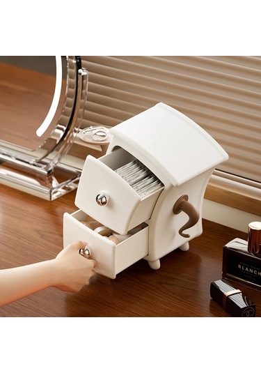 Willowhaven Docoxo Beyaz Kapaklı Şirin Masaüstü Saklama Kutusu İki Çekmeceli Dekoratif Organizer Beyaz