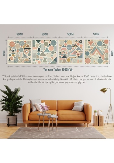 İskandinav Soyut Tablo Set Çerçevesiz 50x50cm Pvc Tablo 4'lü Set 020 Her Bir Tablo 50x50cm Büyüklüğündedir.