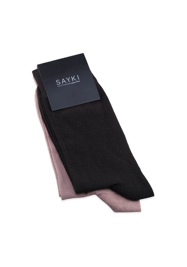 Kahverengi - Siyah İkili Bambu Soket Çorap Kahverengi