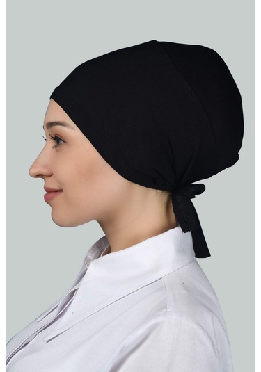 Altobeh Kadın Pratik Dikişsiz Bağcıklı Kaymayan Tesettür Penye Bone - Siyah