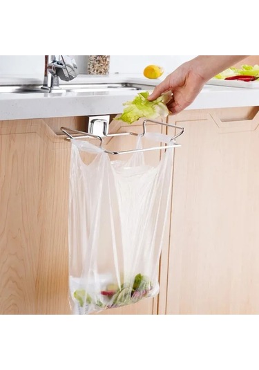 Yifomall Paslanmaz Çelik Çöp Torbası Askısı - Mutfak Kapısına Monte Edilebilir Pratik Çözüm Gümüş
