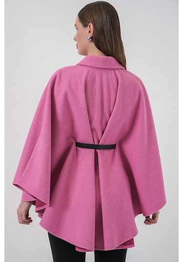 Bigdart Kadın Kemerli Kaşe Panço 9170 - Pembe