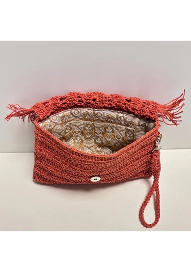 Uretti - Semiha 5931 - El Yapımı Kağıt İpten Kadın Clutch Çanta / Mercan Mercan