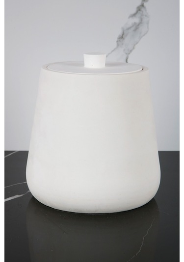 Betonmall 4 Parça Mermer Desenli Beton Banyo Wc Seti Tuvalet Fırçası Çöp Kovası 4 Litre - Sade Beyaz Sade Beyaz