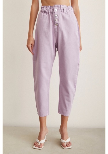 Never More Beli Lastikli Düğme Kapalı Boyfriend Jean Mor