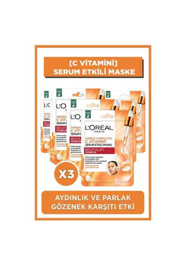 L'Oréal Paris Anında Aydınlatıcı C Vitamini Serum Etkili Maske 3'lü