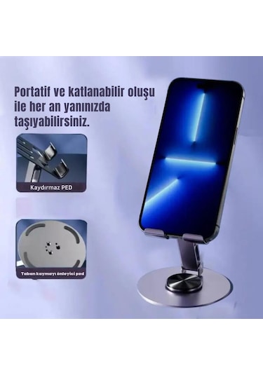 Polham Açı Ve Yükseklik Ayarlı Telefon Ve Tablet Tutucu Stand, Kaydırmaz Masaüstü Dönebilen Stand