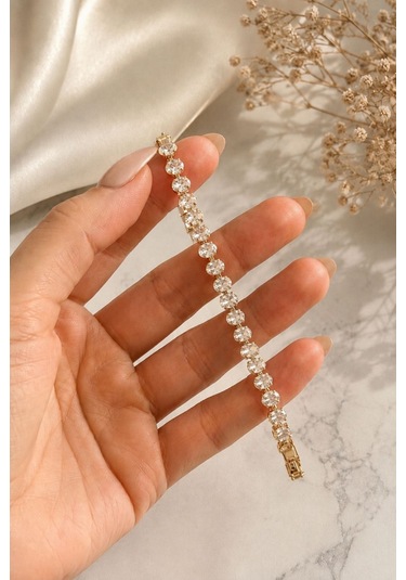 4mm Oval Taş Suyolu Bileklik Kararmaz Özel Seri Bileklik 16+2cm Altın