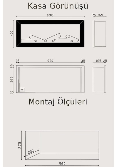 Magel 100 Elektrikli Şömine - Isıtıcısız, Metal Çerçeveli, Tek Re
