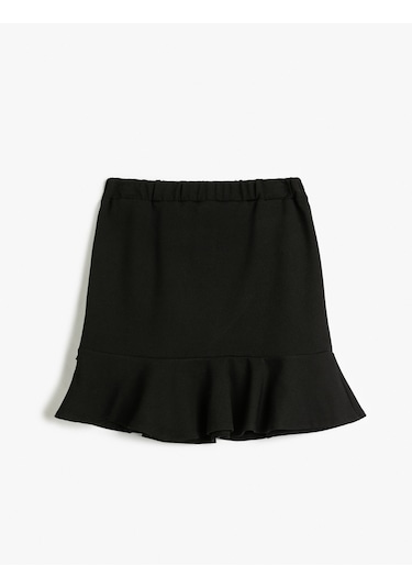 Koton Mini Etek Dar Kalıp Volanlı Viskon Kumaş Siyah 5wkg70086ak Siyah