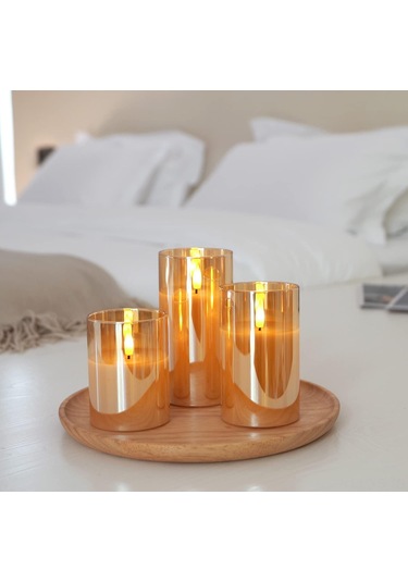 Yunboo Ev Ve Düğün İçin Uzaktan Kumandalı Cam Mum Lambası - Ateşsiz, 10 Tuşlu, Saf Beyaz 3'lü Set Kumanda Dahil