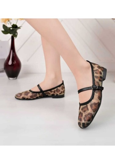 Leopar Süet Şık Günlük Ortopedik Tabanlı Kadın Babet Leopar Siyah