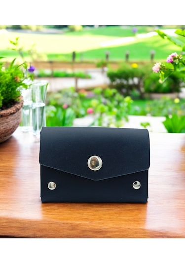 Cronder Hakiki Deri Yan Model Kutu Kartlık Siyah